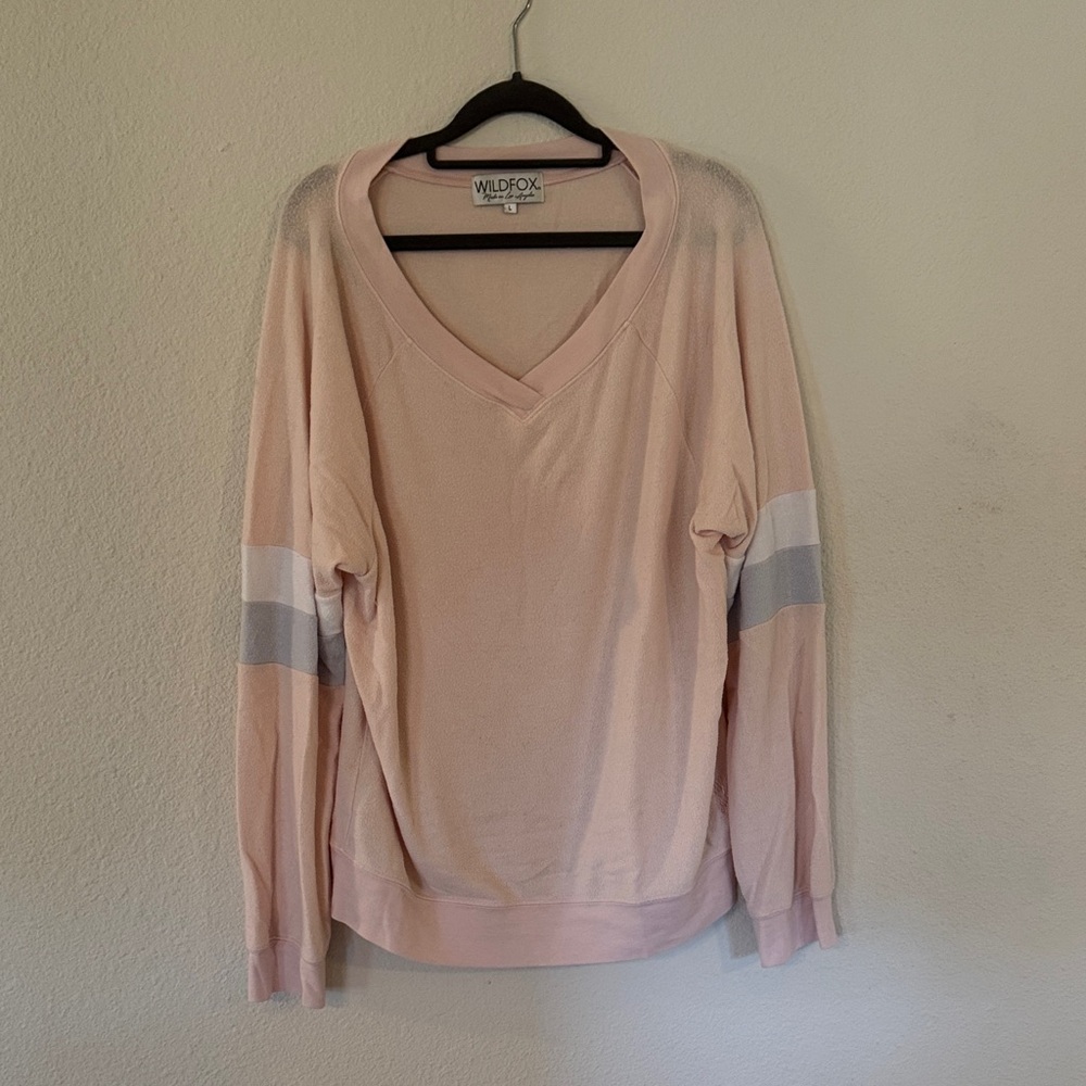 Wildfox Blush V-Neck Sweater with Stripes